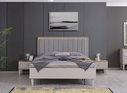 Double Bed Bedroom Suite Bed Nightstands Gray Wood Set 3-Piece